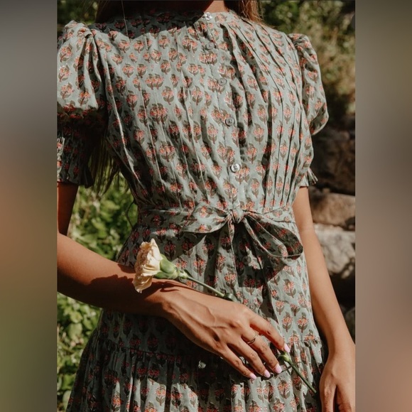 Daughters of India The Prairie Midi Dress Sage Green Size XS - Picture 1 of 10